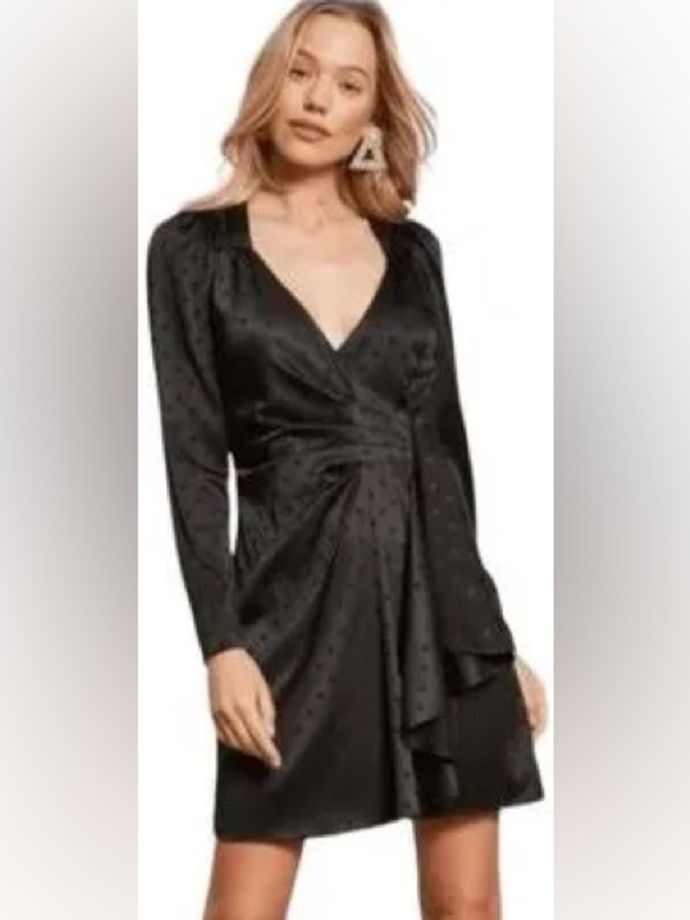 Lucy Paris Savanna Black Long-Sleeve Wrap Mini Dress